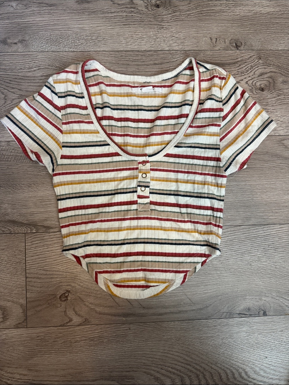 O'Neill Striped Scoop-Neck Crop Top in Cream, Red & Mustard
